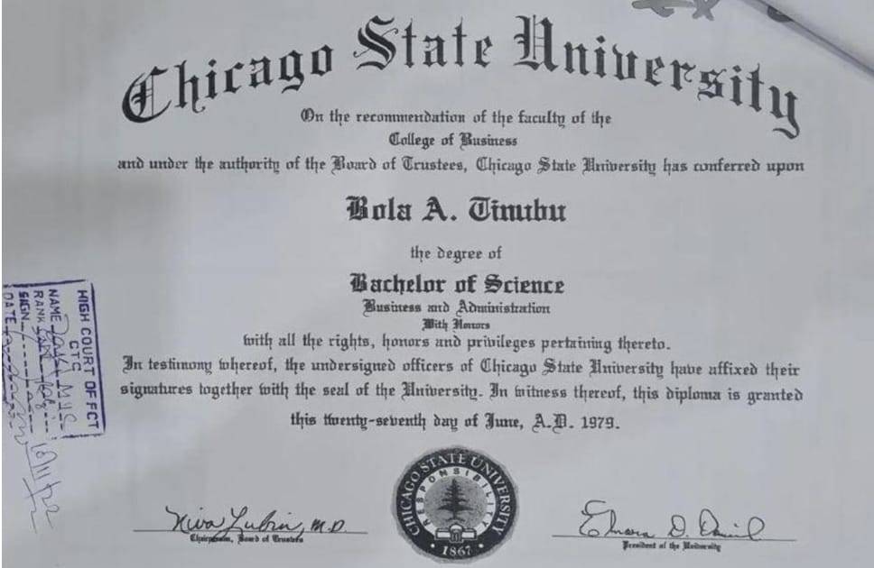 Tinubu-Chicago-State-University-Diploma