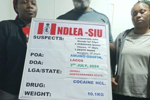 Ndlea Smashes Cocaine Syndicate, Arrests Couple, Recovers N2.1 Billion Drug In Lagos Raid