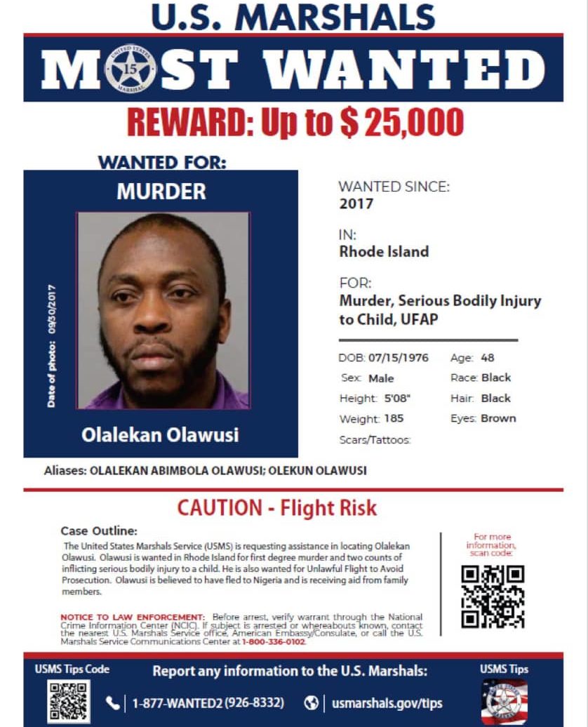 United States Places $25,000 Bounty on Nigerian Fugitive Facing Murder Trial