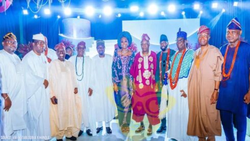 Vice President Kashim Shettima Stuns in Yoruba Attire at Former Ekiti Governor’s Daughter’s Traditional Wedding