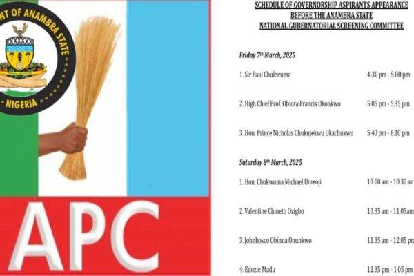 APC’s Screening on March 7-8, 2025: 7 Aspirants Compete for Anambra Governorship Ticket