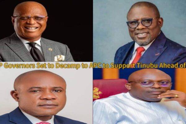 Four PDP Governors—Umo Eno, Oborevwori, Mbah, Fubara—Plot Defecting to APC to Back Tinubu’s 2027 Re-Election
