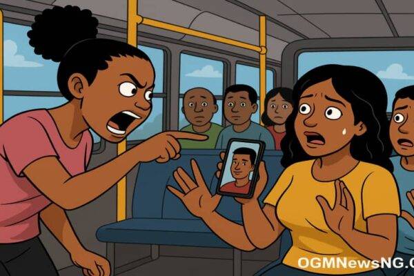 Lady Scatter Serious Drama as She Catch Her Boyfriend Picture for Another Woman Phone Inside Bus