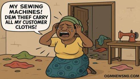 Madam Stella Cry River as Thieves Carry Her 4 Sewing Machines and Customer Cloths Wahala Don Burst.