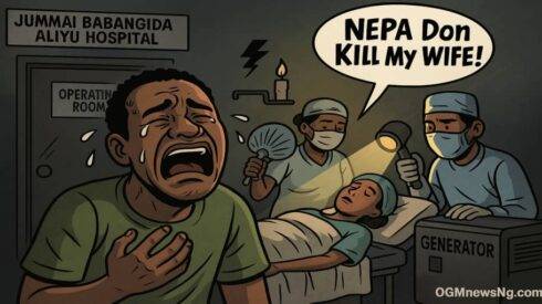 Mr Musa Shout: "NEPA Don Kill My Wife!" – Big Wahala as Light Waka During Surgery for Jummai Babangida Aliyu Hospital