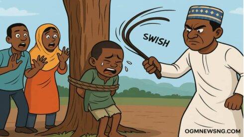 Almajiri Pikin Tied Like Goat, Flogged for Quran – Nigerians Don Vex Tire