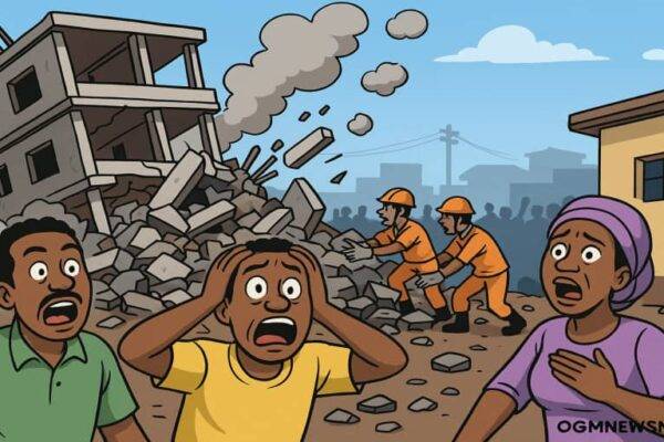 Building Collapse: Panic as Uncompleted House Fall for Ikorodu Lagos – Many People Fit Still Dey Under