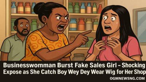 Businesswoman Burst Fake Sales Girl – Shocking Expose as She Catch Boy Wey Dey Wear Wig for Her Shop