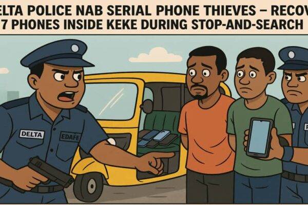 Delta Police Nab Serial Phone Thieves – Recover 7 Phones Inside Keke During Stop-and-Search Wahala