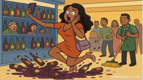 Lady Scatter Plenty Drinks for Supermarket While Snapping Picture – Watch As Wahala Unfold Like Nollywood Drama