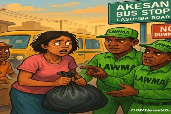 LAWMA Don Catch Woman Wey Wan Use Bus Stop Do Dustbin for LASU-Iba Road