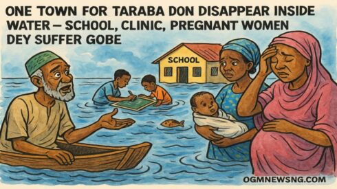 One Town for Taraba Don Disappear Inside Water – School, Clinic, Pregnant Women Dey Suffer Gobe