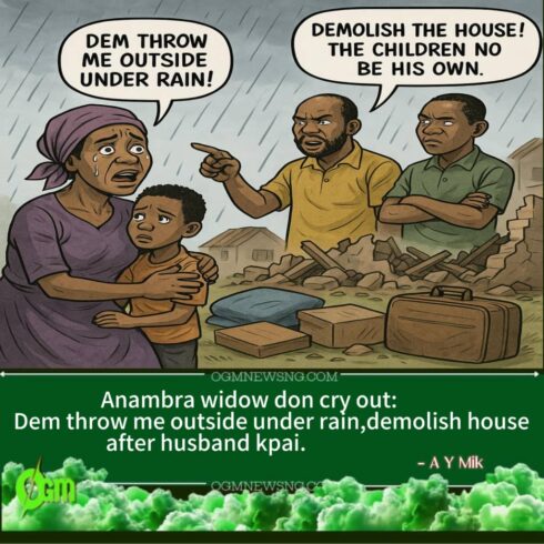 Anambra Widow Cry Out as In-Laws Allegedly Chase Her & Children, Demolish House After Husband kpai