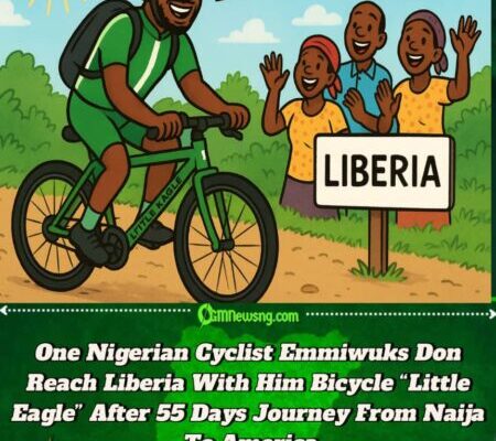 One Nigerian Cyclist Emmiwuks Don Land Liberia With Him Bicycle “Little Eagle” After 55 Days Trek