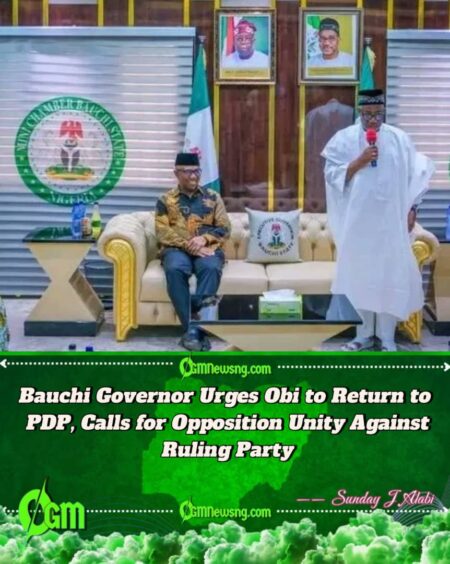 Bauchi Governor Urges Peter Obi to Return to PDP, Calls for United Opposition Front