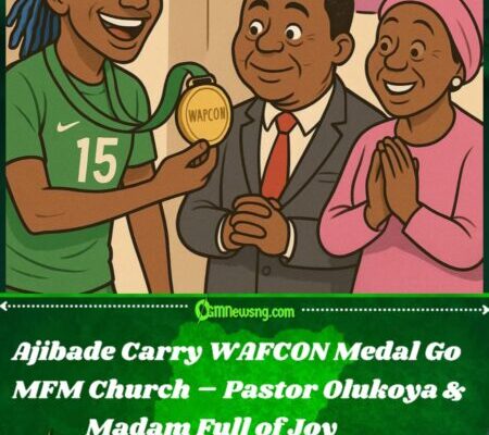Rasheedat Ajibade Carry WAFCON Medal Go MFM – Presents Am to Pastor Olukoya and Him Madam