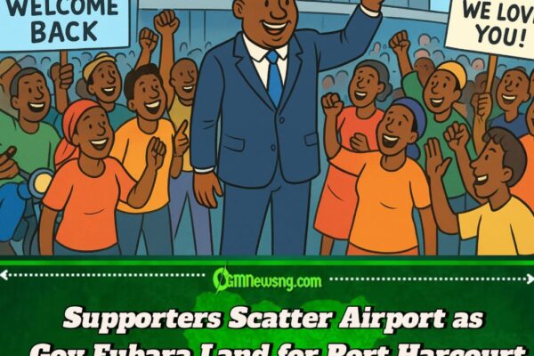 Governor Fubara Return:Port Harcourt Airport Scatter as Supporters Jam Ground to Welcome Gov Fubara