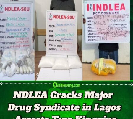 NDLEA Arrests Two Drug Kingpins, Seizes Cocaine, Heroin, Meth in Lagos