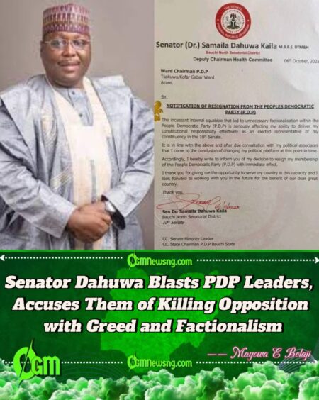Senator Dahuwa Blasts PDP: Says Party Is Too Divided to Deliver Good Governance