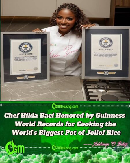 Hilda Baci Proudly Receives Guinness World Record Plaque for Cooking the Largest Pot of Jollof Rice in History