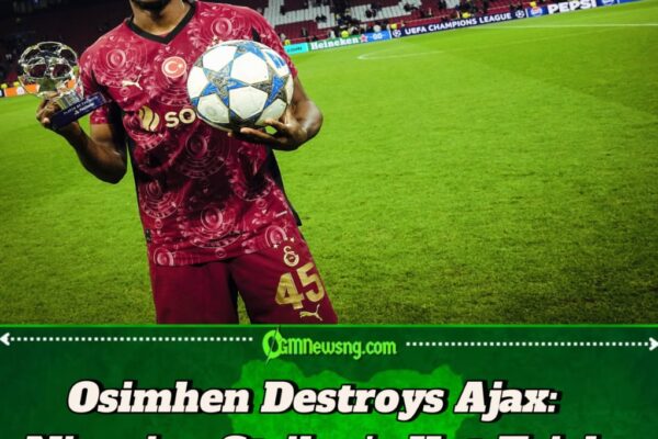 Nigerian Star Osimhen Makes History with First Champions League Hat-Trick as Galatasaray Crush Ajax