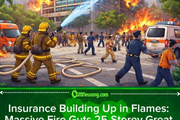 Insurance Building Catch Fire as Flame Swallow 25-Storey GNI Tower for Lagos Island