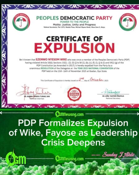 PDP Issues Expulsion Certificates to Wike, Fayose, Others After Convention Ratification