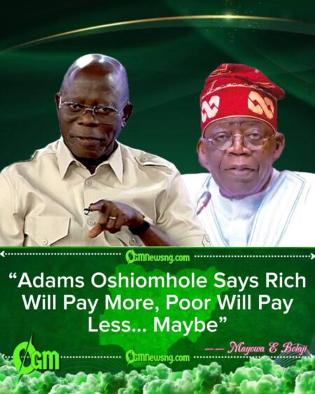 Senator Adams Oshiomhole Says Tinubu’s Tax Is Fair — Nigerians Say ‘LOL, Fair for Who?’