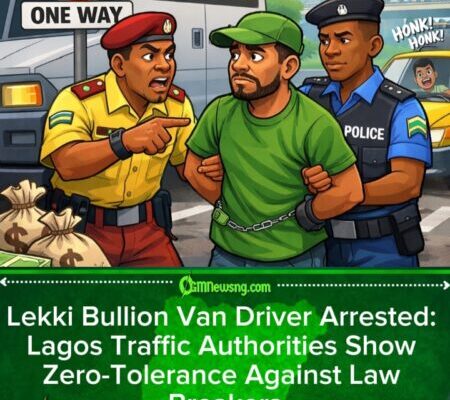 Lagos State Government Catch Bullion Van Driver Wey Dey Drive Against One-Way, Traffic Law No Dey Joke