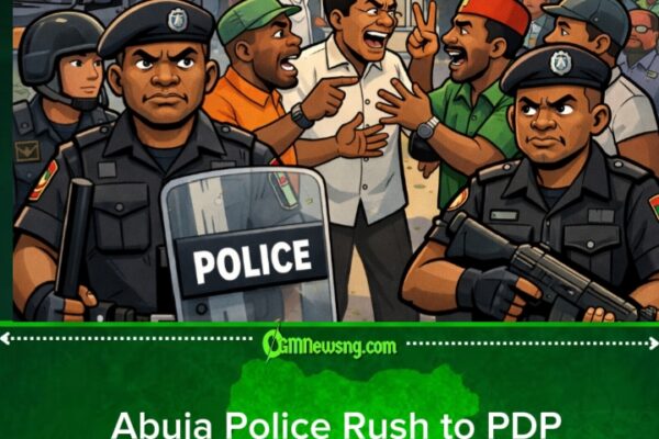 Abuja Police Rush PDP Secretariat to Prevent Fight as Party Members Dey Argue