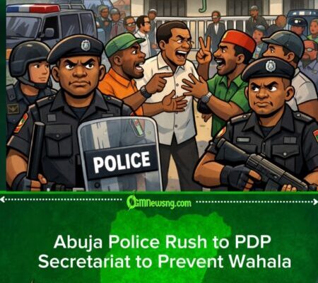 Abuja Police Rush PDP Secretariat to Prevent Fight as Party Members Dey Argue