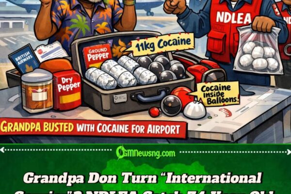 NDLEA Catch 74-Year-Old Grandpa Wey Carry 11kg Cocaine For Food Bag, For Abuja Airport As Him Dey Go UK