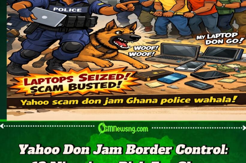 12 Nigerians Land For Wahala As Ghana Police Grab Dem Over Yahoo-Yahoo And Human Trafficking Matter
