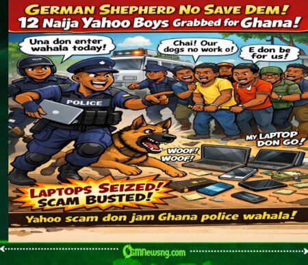 12 Nigerians Land For Wahala As Ghana Police Grab Dem Over Yahoo-Yahoo And Human Trafficking Matter