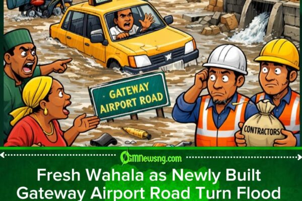 Gateway Airport Road for Ogun State Flood Few Days After Commissioning, Residents Cry Out Over Poor Drainage Work