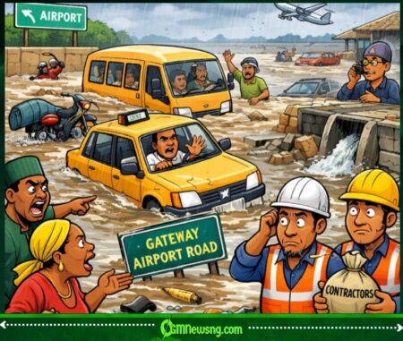 Gateway Airport Road for Ogun State Flood Few Days After Commissioning, Residents Cry Out Over Poor Drainage Work