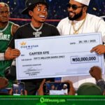 Portable Chop Beating, Carter Efe Finally Carry ₦50 Million Cheque From E-Money