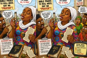 Holy Puff: Woman Use Bible Roll Igbo, Say Na “Prayer Session,” Internet No Recover Since