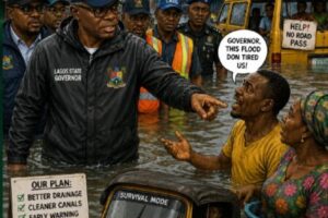 “Water No Send Anybody!” — Governor Sanwo-Olu Enter Flooded Areas as Lagos Residents Cry for Lasting Solution