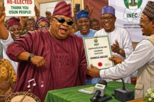 Certificate of Return Collected By Adeleke Turns INEC Office to Mini Political Dance Floor