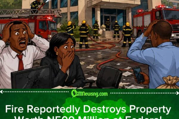 Fire Chop Federal Mortgage Bank Office for Abuja, Property Wey Dem Say Reach ₦500 Million Turn Smoke