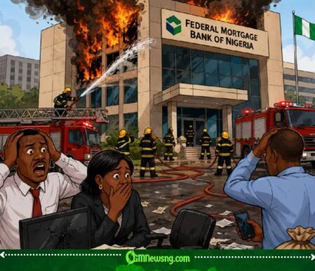 Fire Chop Federal Mortgage Bank Office for Abuja, Property Wey Dem Say Reach ₦500 Million Turn Smoke