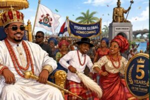 Olu of Warri Marks Five Years For Throne As Royalty Don Dress Full Regalia
