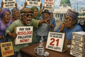 N150,000 Palliative Wahala Don Reach Boiling Point as Pensioners Give FG 21 Days to Pay