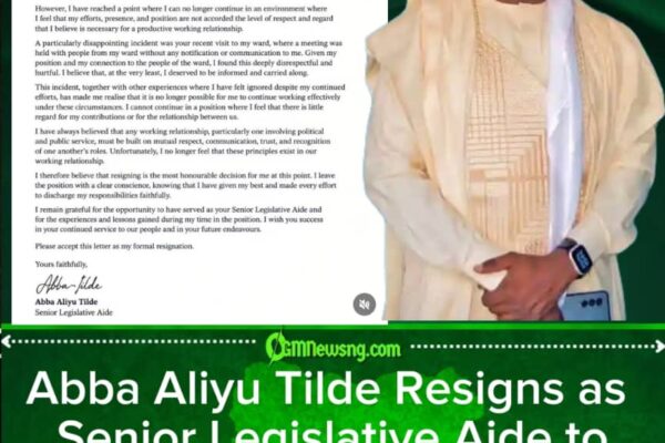 Hon.Abba Aliyu Tilde Resigns as Senior Legislative Aide to Senator Shehu Buba Umar, Political Circles Take Notice