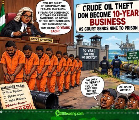 CRUDE OIL THEFT DON BECOME 10-YEAR BUSINESS AS COURT SENDS NINE TO PRISON