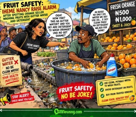 FRUIT SAFETY: Iheme Nancy Raise Alarm As Orange Seller Allegedly Turn Gutter Water To Fruit-Washing Station