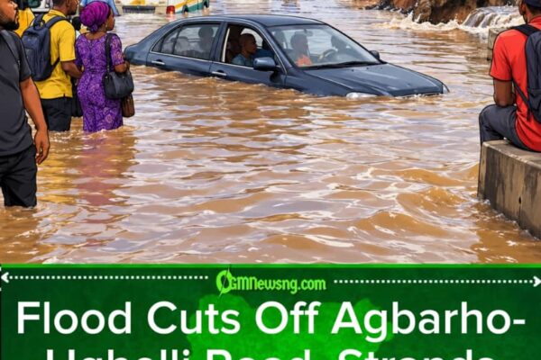 Flood Turn Agbarho-Ughelli Road to Waterway, Commuters Ask: “Na Road We Dey Travel or River?”