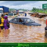 Flood Turn Agbarho-Ughelli Road to Waterway, Commuters Ask: “Na Road We Dey Travel or River?”