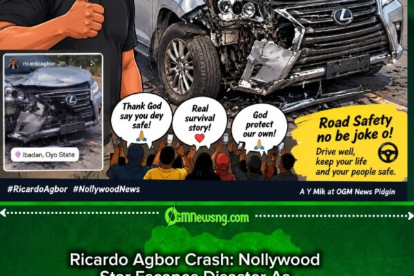Ricardo Agbor Crash: Nollywood Actor Escape Big Road Wahala As Lexus Scatter For Ibadan